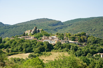 view of the small typical village of camps-sur-l'agly on the cathar trail in france