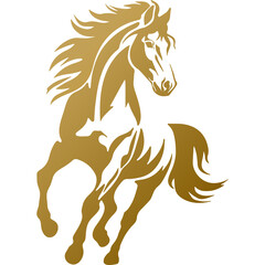 Golden Decorative Horse Silhouette Design Element. Chinese New Year Mascot. 