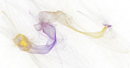 Graceful arc of violet and golden smoke drifting diagonally across white background, dreamy abstract motion artwork with airy meshes, high resolution PNG for beauty, spiritual and contemporary digital