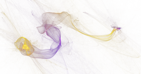 Graceful arc of violet and golden smoke drifting diagonally across white background, dreamy abstract motion artwork with airy meshes, high resolution PNG for beauty, spiritual and contemporary digital