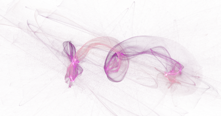 Looping pink and lavender smoke ribbons forming gentle arcs on white canvas, dreamy abstract motion composition with subtle star-like bursts, stylish high resolution PNG for beauty, branding and cover