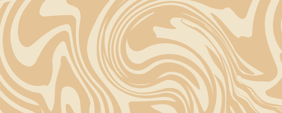 Beige marble acrylic swirl seamless pattern. Coffee latte, caramel, ice cream texture. 1970s trippy psychedelic waves print background.
