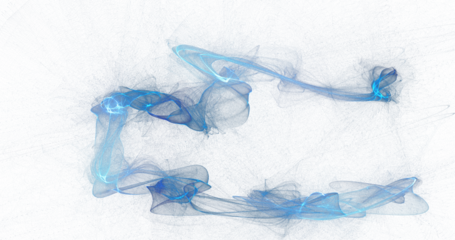 Interconnected electric blue smoke clusters forming a loose rectangular frame on white, energetic abstract motion artwork with subtle particle textures, detailed PNG for tech, science and UI graphics
