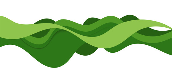 Modern abstract background featuring smooth green waves with overlapping layers, perfect for banners, headers, presentations, and branding layouts.