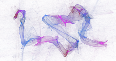 Flowing violet and blue smoke ribbons twisting across white background, dreamy abstract motion artwork with soft magenta highlights, elegant high resolution PNG for modern posters and digital design

