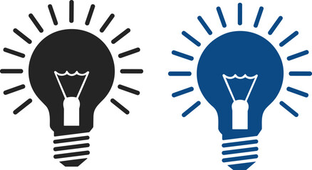 Light bulb idea icon illustration, black and blue symbols of creativity innovation, business inspiration concept, flat vector design © Mst