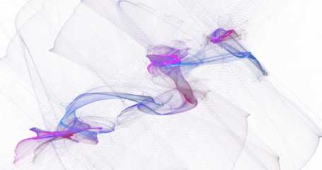 Diagonal sweep of violet and blue smoke ribbons, layered translucent planes and flowing abstract motion on white canvas, sophisticated PNG artwork for technology themes, posters and modern interfaces
