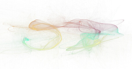 Obraz premium Horizontal flowing pastel smoke ribbons across white canvas, layered abstract motion art in gentle rainbow tones, elegant minimalist background PNG for web, branding, and print design