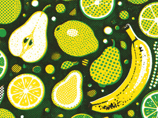 Tropical fruit collection in yellow and green colors for background design