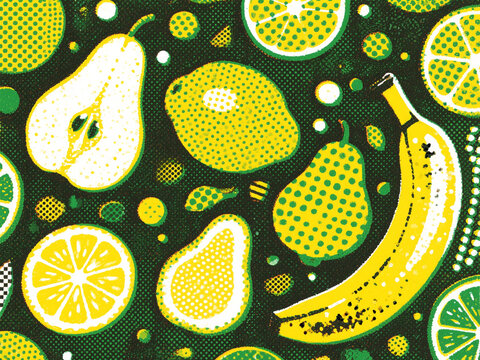 Tropical fruit collection in yellow and green colors for background design
