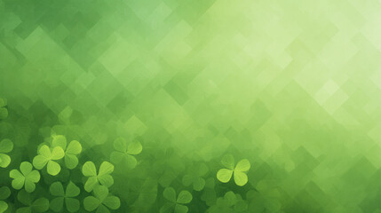 Green shamrock mosaic background illustration for St. Patrick Day and luck concept. Holiday banner or greeting card template.