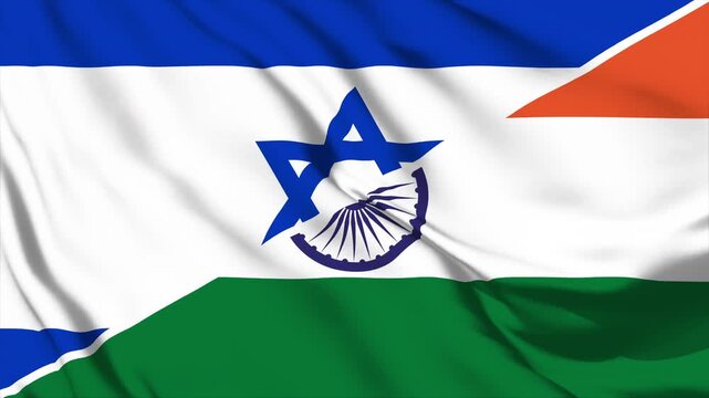 Israel and India flags waving together in slow motion with cinematic fabric texture