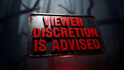 Warning sign viewer discretion advised in dark background