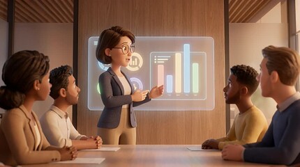 Business presentation with modern data visualization and diverse team - Powered by Adobe