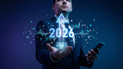 Future business growth forecast 2026 digital data financial graph technology businessman arrow icon