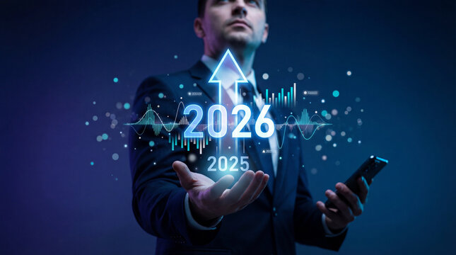 Future business growth forecast 2026 digital data financial graph technology businessman arrow icon - Powered by Adobe