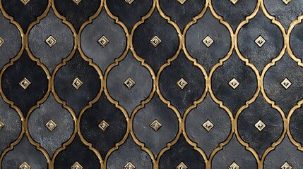 Black and gold Moroccan trefoil pattern with diamond accents