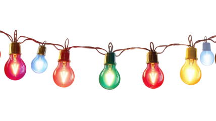 Colorful christmas lights on transparent background