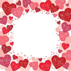 クレヨンタッチのかわいいハートの正方形フレーム/レッド