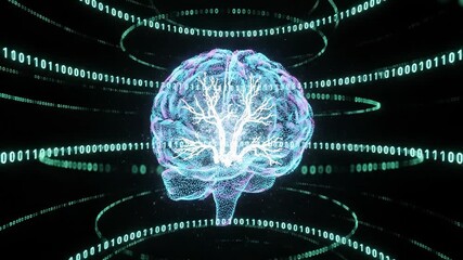 Digital brain processing binary code data - Powered by Adobe