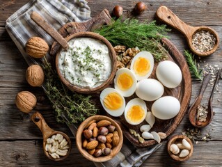 Boiled Eggs with Cottage Cheese and Walnuts