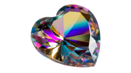 Iridescent heart crystal isolated on transparent background