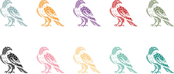Obraz premium Dot art bird silhouettes in colorful rows, Mosaic bird shapes in vibrant tones