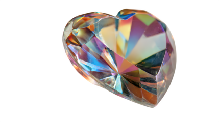 Iridescent crystal heart isolated on transparent background