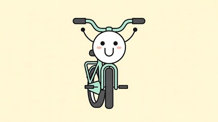 Smiling cartoon bicycle with happy face.