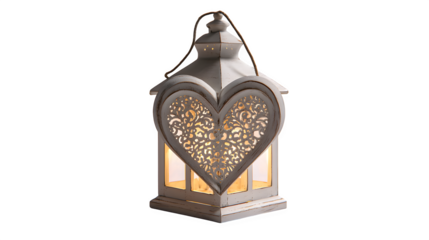 Decorative heart-shaped lantern isolated on transparent background