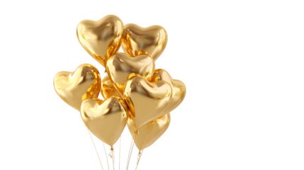 Golden Heart Balloons isolated on transparent background
