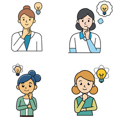 Female thinker with science idea, simple vector