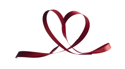 Abstract red ribbon heart shape isolated on transparent background