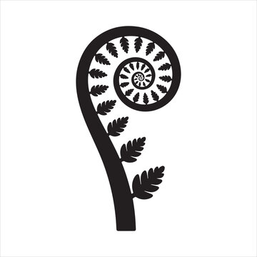 Vector fern spiral outline silhouette, A fern leaf swirl silhouette icon vector illustration design