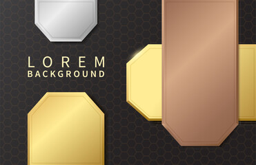 Gold, silver and bronze shapes on black background