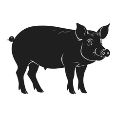 Fototapeta premium A black and white vector illustration of a pig silhouette featuring farm animal livestock design elements for nature and wildlife icons