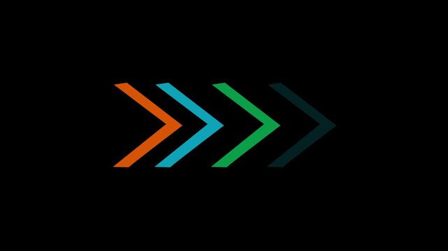 Neon swiping arrow icon animation with glowing direction indicator on black background, smooth UI motion graphic, HD video.