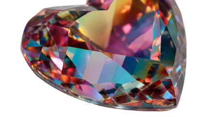 Iridescent heart-shaped gemstone isolated on transparent background