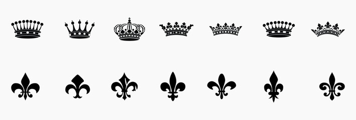 Crown icon set. Royal crown symbol collection. line crown icon. vector illustration © OMOR