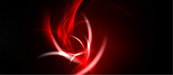Abstract red energy flows, dynamic curves, bright light against dark background. Modern design, vibrant, intense visual impact.