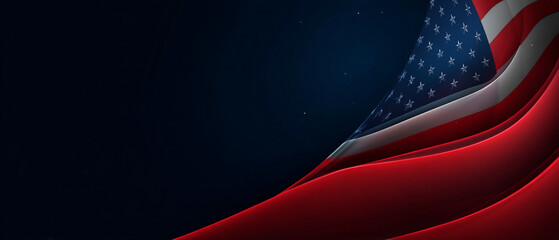 The American flag waves majestically in the dark with a beautiful light effect