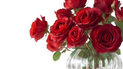 Red roses in glass vase isolated on transparent background
