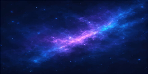 A deep blue space background featuring a bright nebula and distant galaxy stars scattered across the dark ethereal cosmos of the night sky universe © Graph Rover