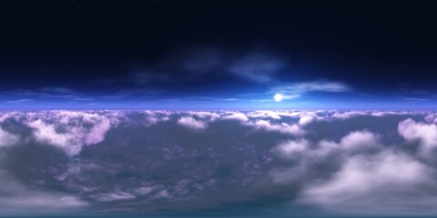 Fototapeta premium Panorama of clouds, HDRI, environment map , Round panorama, spherical panorama, equidistant projection, panorama 360, flying above the clouds,sky above the clouds, 3D rendering