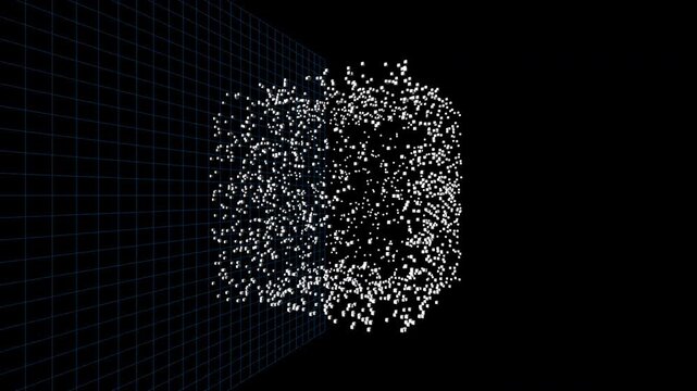 Quantum Superposition Blue Data Particles Scanning Laser Collapsing Entropy White Cubic Structure Probability Cloud AI Cryptography Computing Loop 4K ProRes 422 HQ