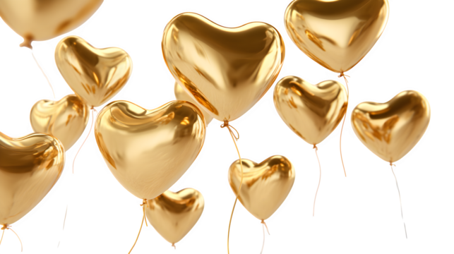 Golden heart-shaped balloons isolated on transparent background - Powered by Adobe