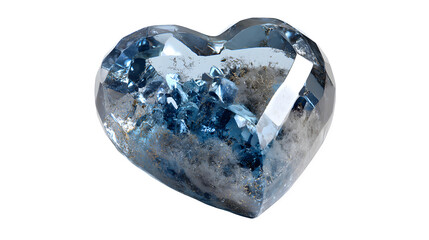 Heart-shaped crystal with internal formations isolated on transparent background