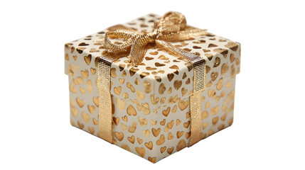 Elegant gift box with gold ribbon isolated on transparent background