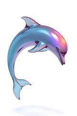 Fototapeta premium AI Generative. Iridescent Glass Dolphin Sculpture Jumping on Isolated White Background. 1