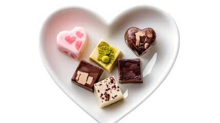 Assorted Chocolates on Heart-Shaped Plate isolated on transparent background